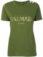 Balmain - Logo Print T-shirt - Women - Cotton - 34, Green, Cotton