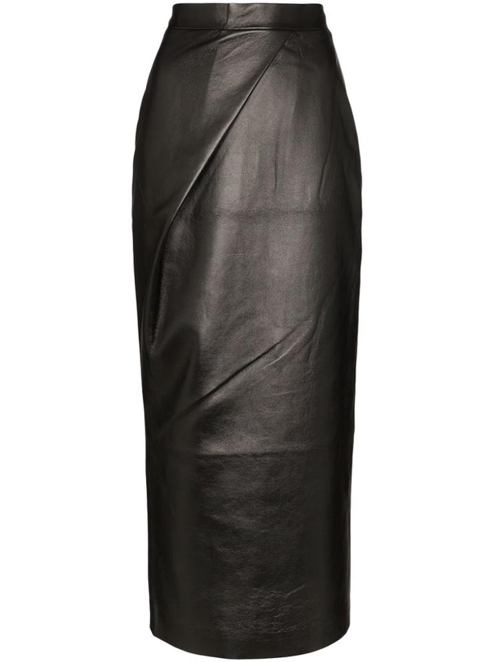Matériel High Waist Faux Leather Midi Skirt - Black