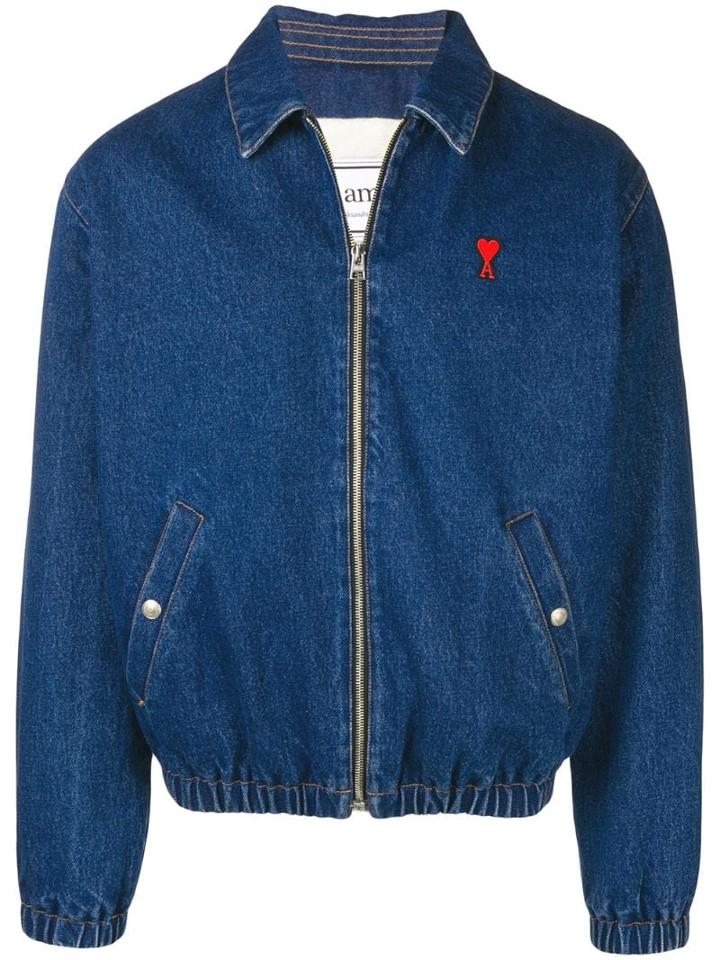 Ami Paris Padded Ami De Coeur Zipped Denim Jacket - Blue