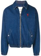 Ami Paris Padded Ami De Coeur Zipped Denim Jacket - Blue
