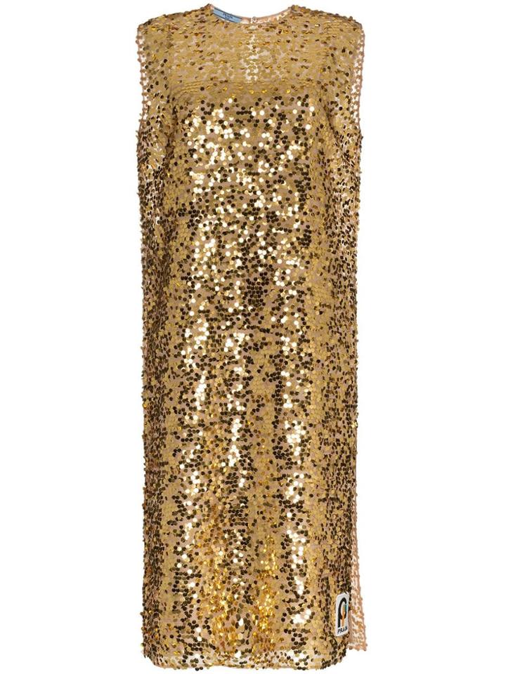 Prada Sleeveless Sequin Embellished Midi Dress - Metallic