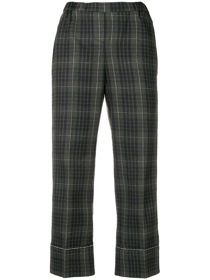 Nº21 Checked Print Cropped Trousers - Green