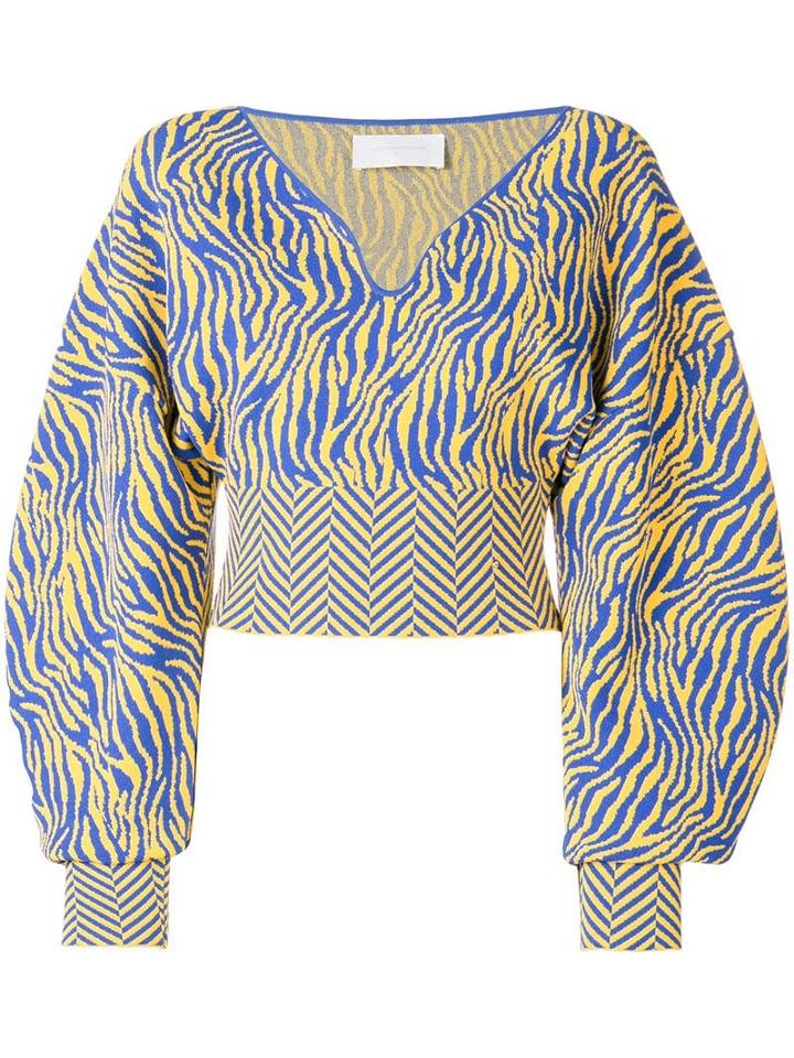 Esteban Cortazar Cropped Volume V-neck Knit Blouse - Yellow
