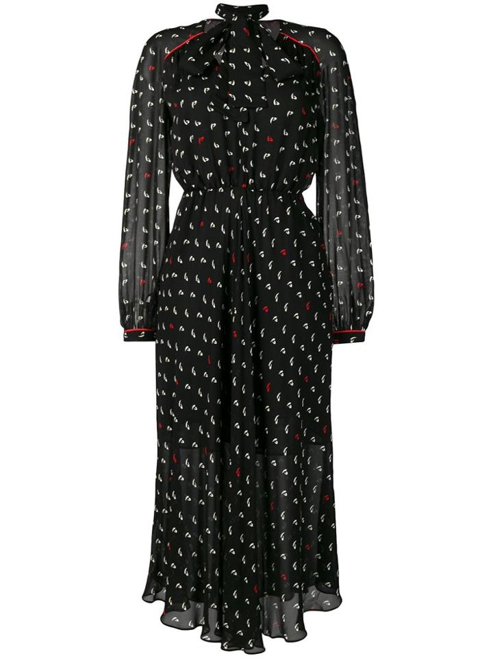 Pinko Tie Neck Printed Dress - Black