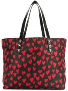 Red Valentino Hearts Print Shopping Tote Bag - Black