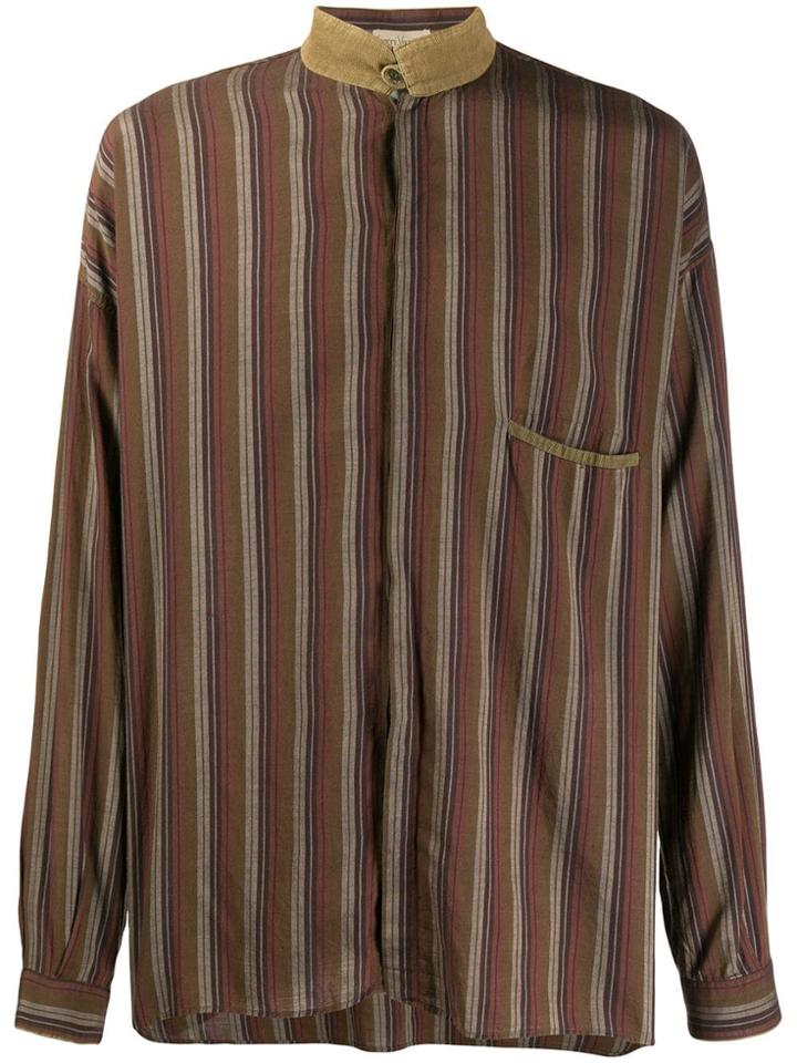 Versace Vintage 1980's Striped Shirt - Brown
