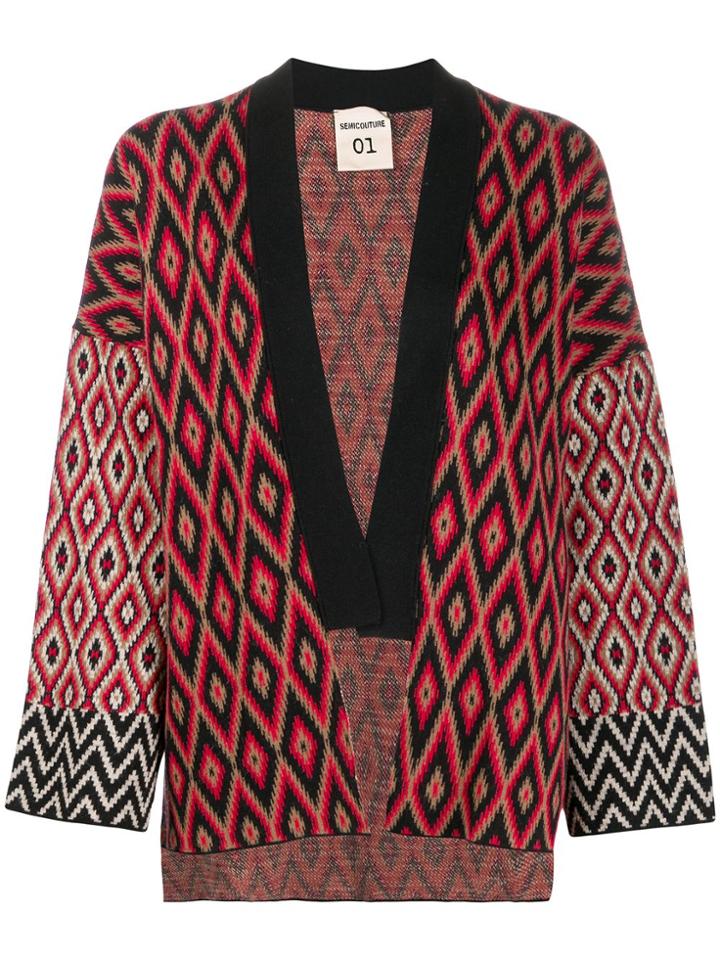 Semicouture Diamond Pattern Knit Cardigan - Black