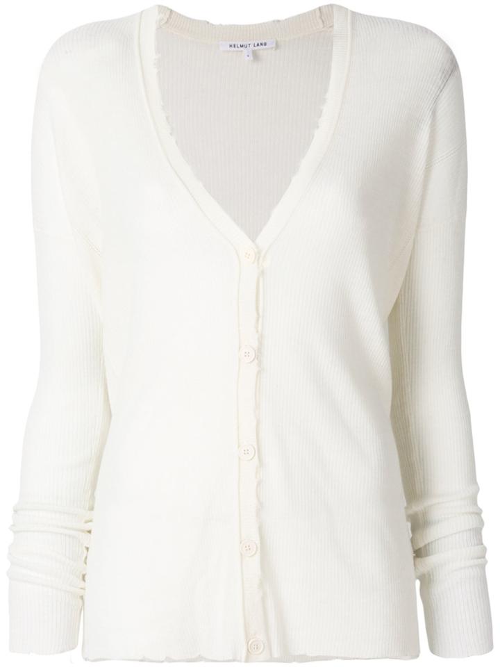 Helmut Lang Distressed Ribbed Cardigan - White