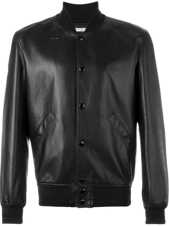 Givenchy Star Detail Bomber Jacket, Men's, Size: 46, Black, Lamb Skin