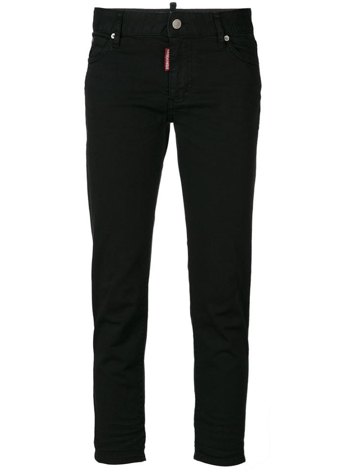 Dsquared2 - Cropped Twiggy Jeans - Women - Cotton/calf Leather/spandex/elastane - 46, Black, Cotton/calf Leather/spandex/elastane