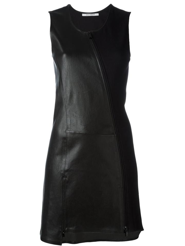 Paco Rabanne Asymmetric Leather Panel Dress, Women's, Size: 38, Black, Lamb Skin/cotton/polyamide/cotton