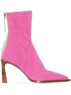 Fendi 85mm Knit Heeled Boots - Pink