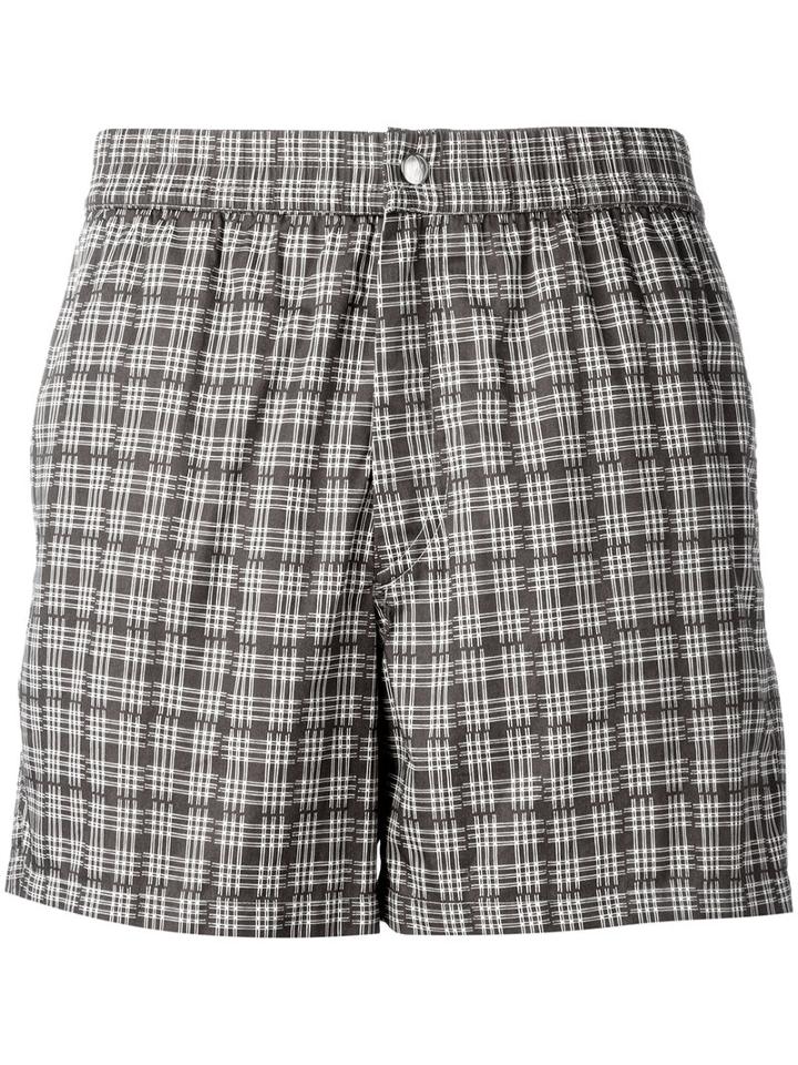 Brioni Checked Swimming Shorts, Men's, Size: Large, Brown, Cotton/polyamide