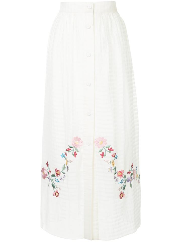 Vilshenko Floral Embroidered Button Front Skirt - White