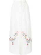 Vilshenko Floral Embroidered Button Front Skirt - White
