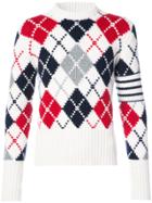 Thom Browne Crewneck Pullover With Argyle Intarsia And White 4-bar
