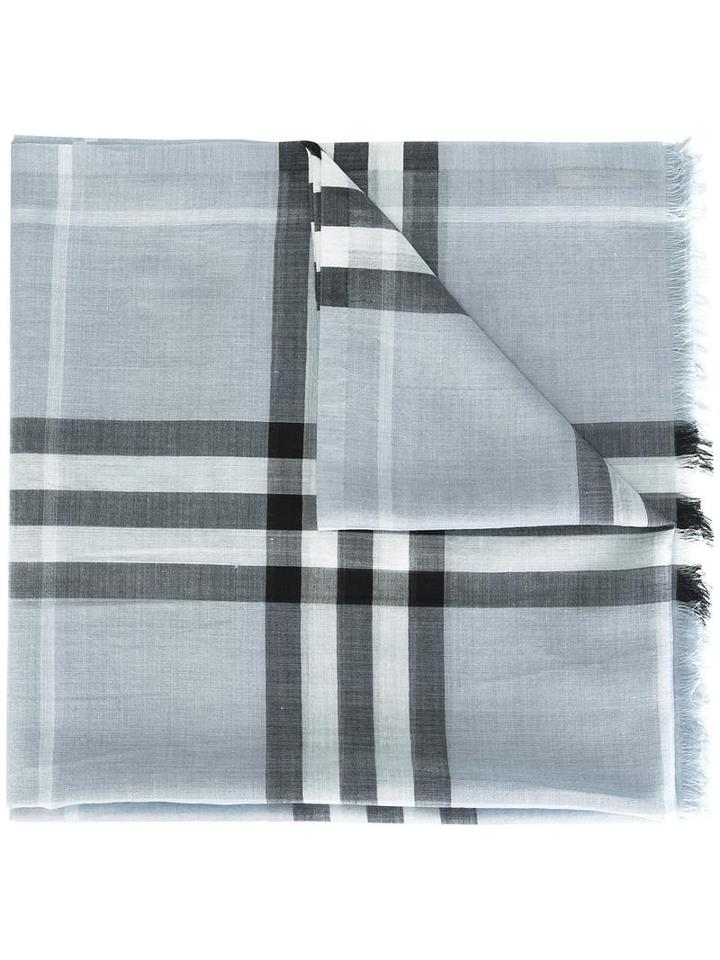 Burberry Checked Scarf, Women's, Blue, Silk/virgin Wool