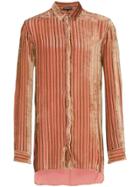 Ann Demeulemeester Velvet Stripe Silk Cashmere-blend Shirt - Pink &