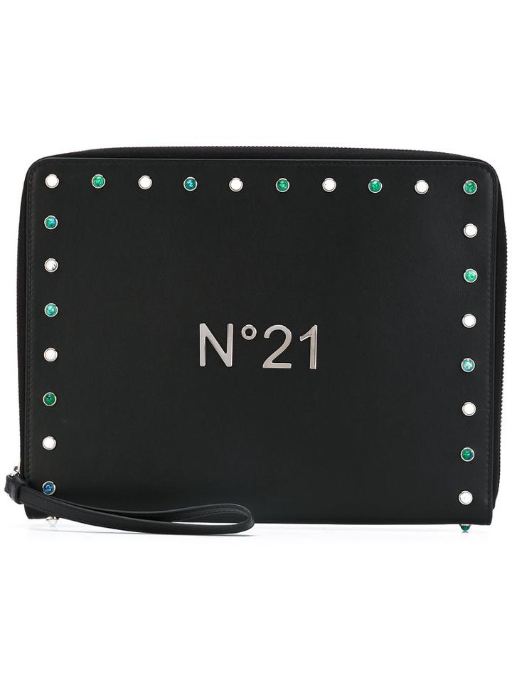 No21 - Studded Zip Clutch - Women - Leather - One Size, Black, Leather
