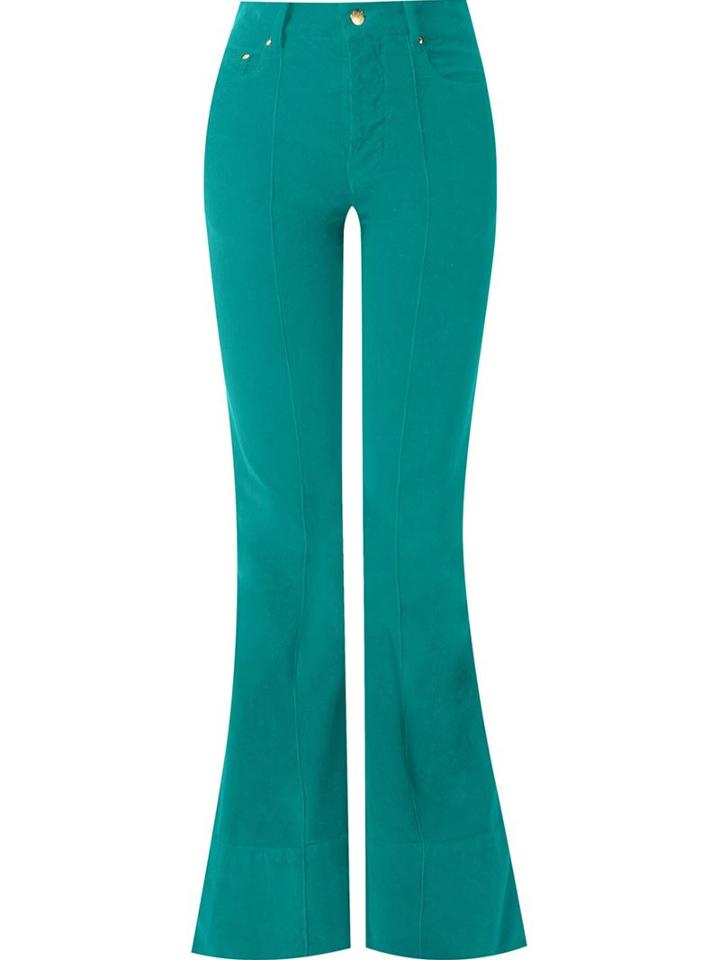 Amapô Flared Velvet Trousers, Women's, Size: 36, Green, Cotton/spandex/elastane