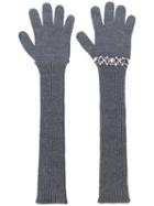 No21 - Sequinned Ribbed Gloves - Women - Cotton/virgin Wool/metal/glass - One Size, Grey, Cotton/virgin Wool/metal/glass