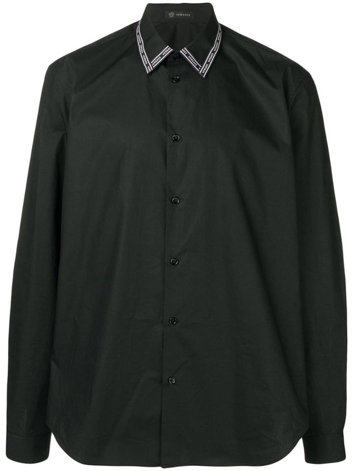 Versace Logo Print Collar Shirt - Black