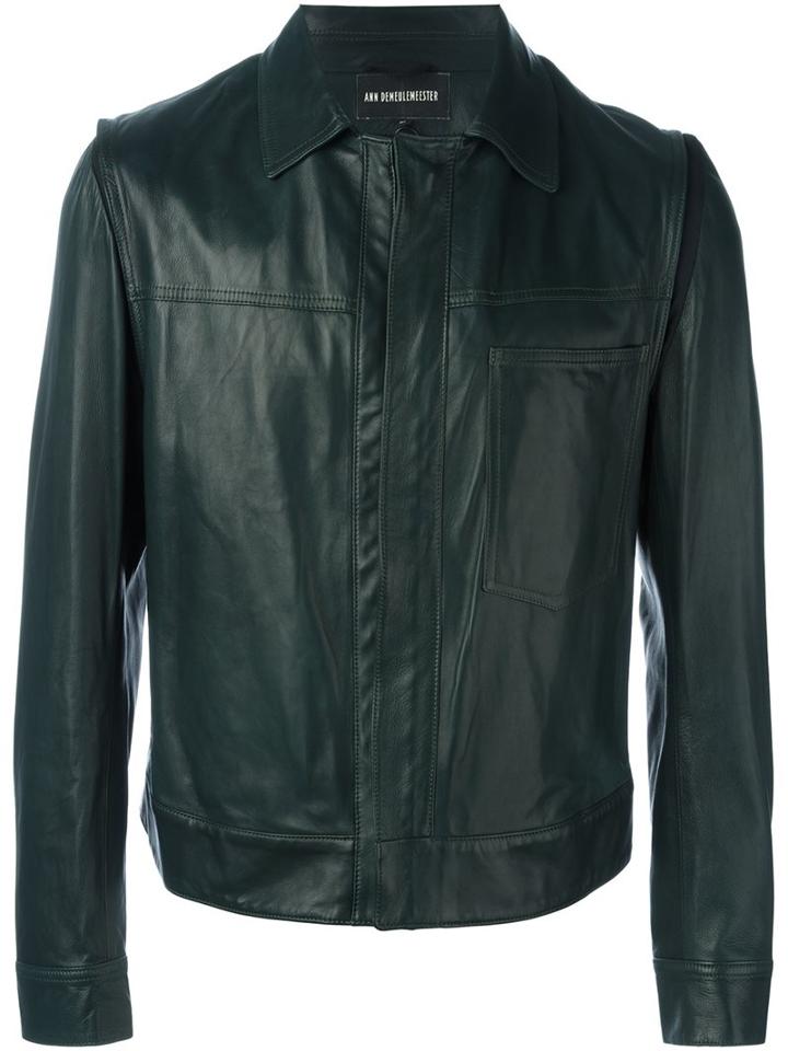 Ann Demeulemeester Patch Pocket Zipped Jacket, Men's, Size: Large, Green, Rayon/polyester/leather