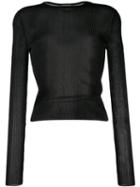 Saint Laurent Ribbed Knit Sheer Top - Black