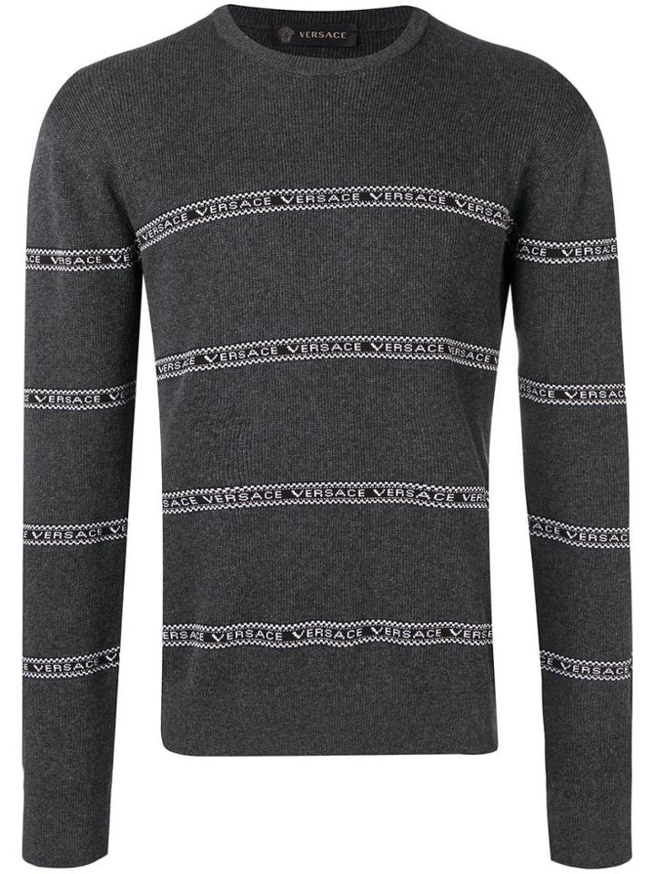 Versace Logo Stripe Jumper - Green