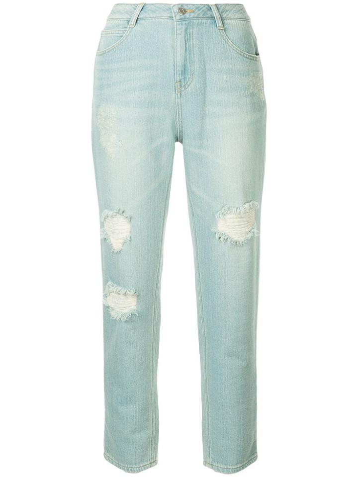 Sjyp Mid-rise Ripped Boyfriend Jeans - Blue