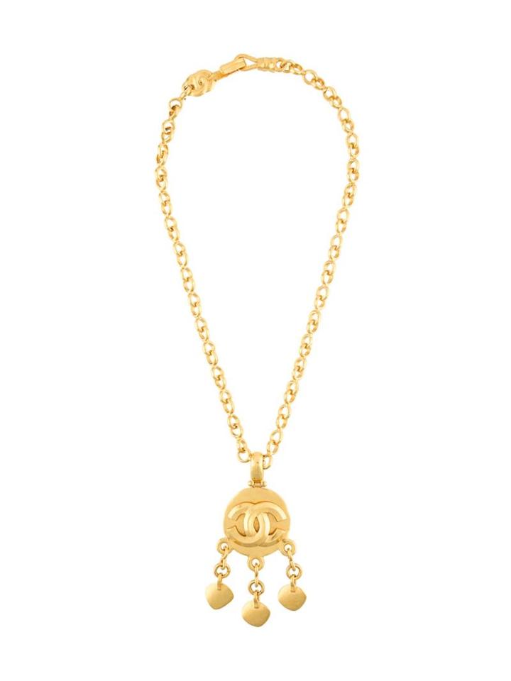 Chanel Vintage Cc Logo Drop Pendant Necklace, Women's, Metallic