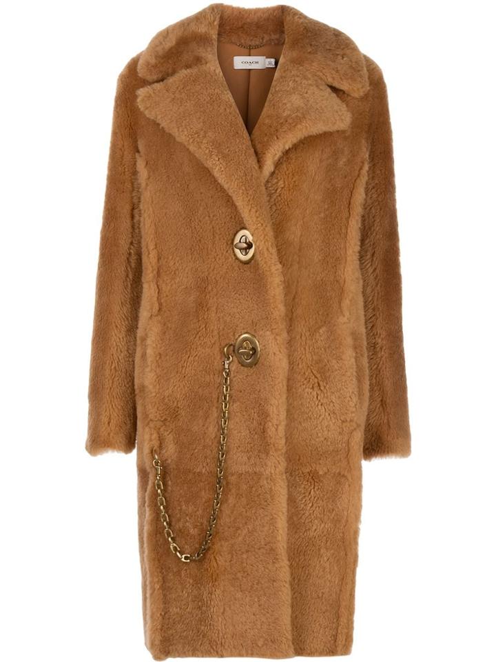 Coach Long Shearling Coat - Brown