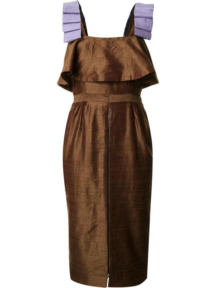 Maki Oh Ribbon Strap Midi Dress, Women's, Size: Small, Brown, Silk/polyester