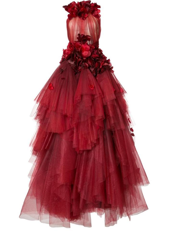 Marchesa Flower Petal Embellished Dress, Women's, Size: 10, Red, Silk/nylon