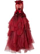 Marchesa Flower Petal Embellished Dress, Women's, Size: 10, Red, Silk/nylon