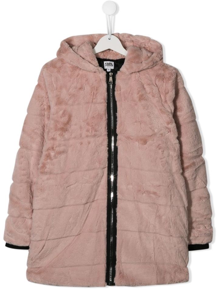Karl Lagerfeld Kids Teen Textured Furry Coat - Pink