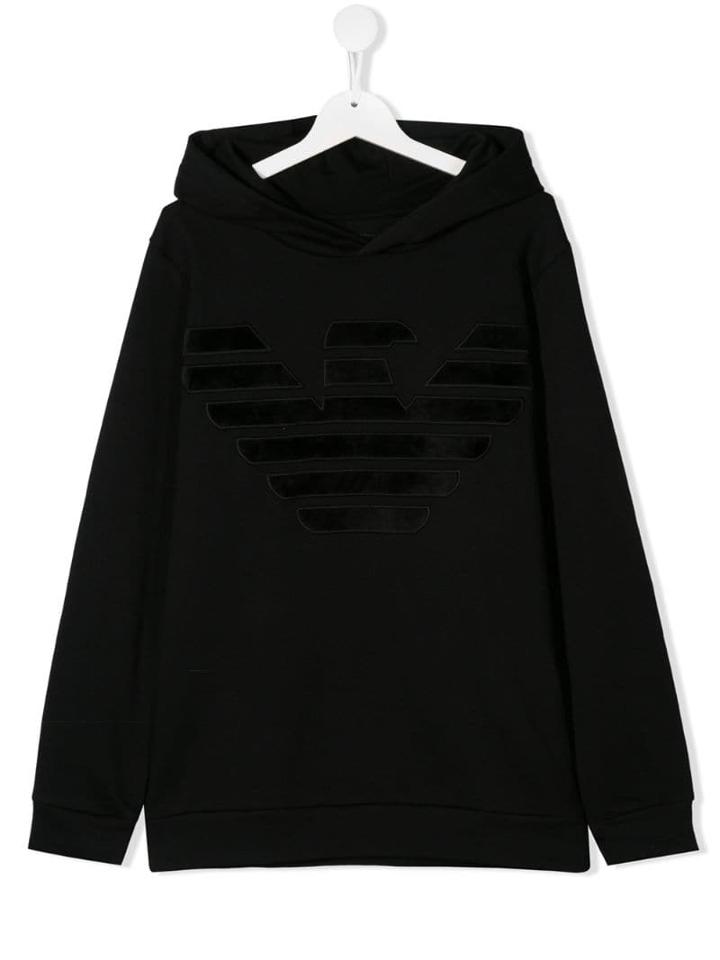 Emporio Armani Kids Velvet Logo Hoodie - Black