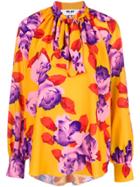 Msgm Floral Printed Tie Neck Blouse - Yellow & Orange