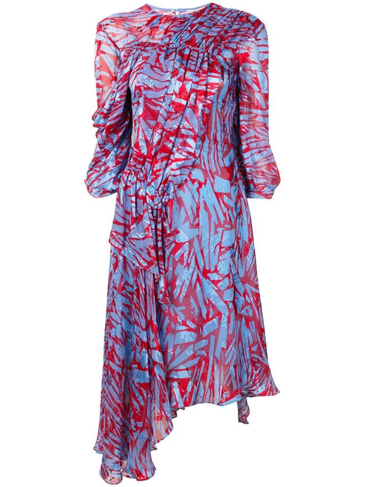 Preen By Thornton Bregazzi Abstract Print Gathered Dress - Blue