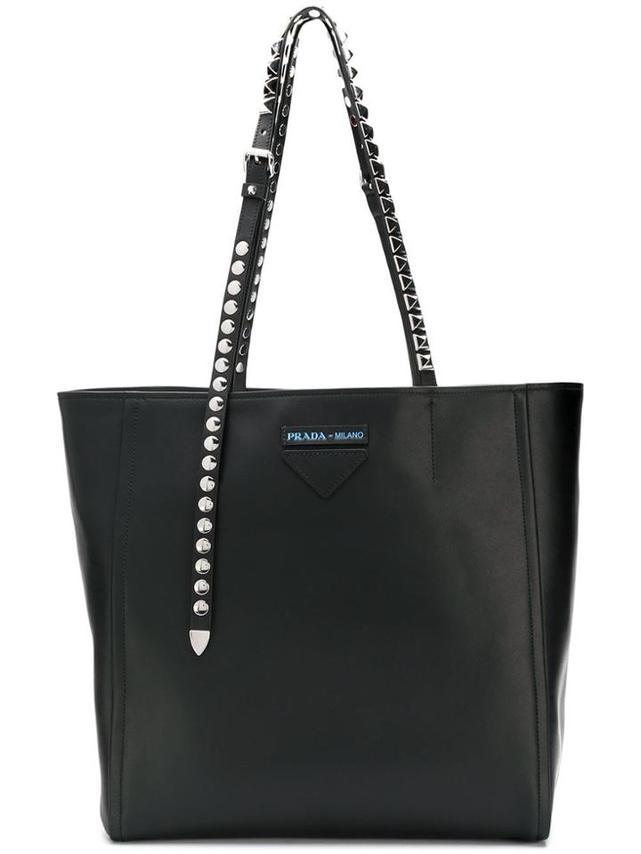 Prada Studded Logo Tote Bag - Black