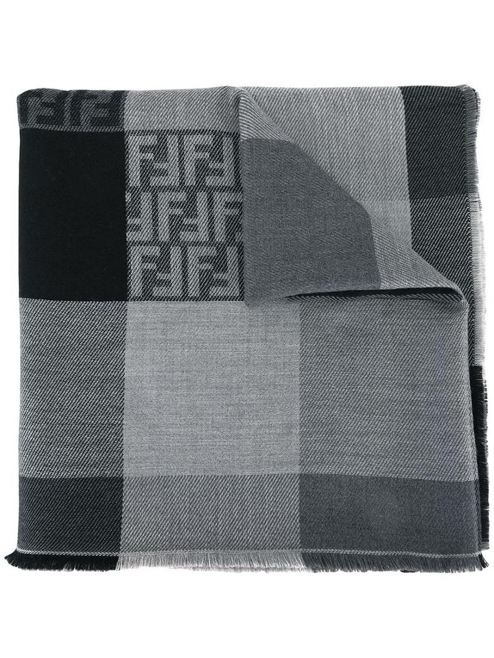 Fendi Checked Scarf, Men's, Grey, Wool