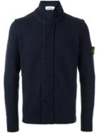 Stone Island High Standing Collar Cardigan, Men's, Size: Xl, Blue, Polyamide/wool