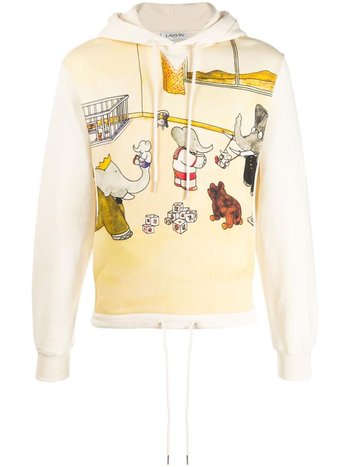 Lanvin Babar The Elephant Print Hoodie - Neutrals