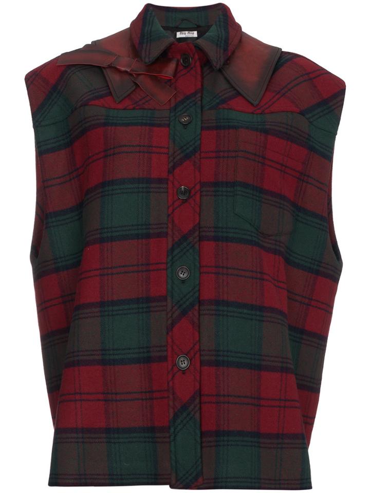 Miu Miu Sleeveless Check Jacket - Red