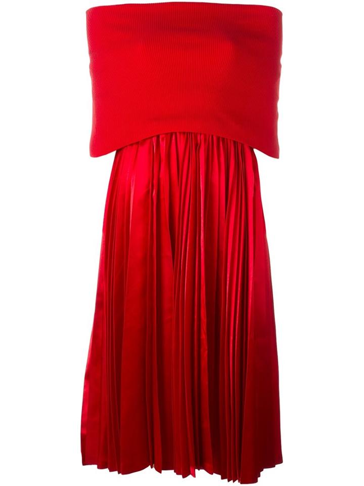 Junya Watanabe Comme Des Garçons Off-shoulder Pleated Dress, Women's, Size: Medium, Red, Cotton/polyester