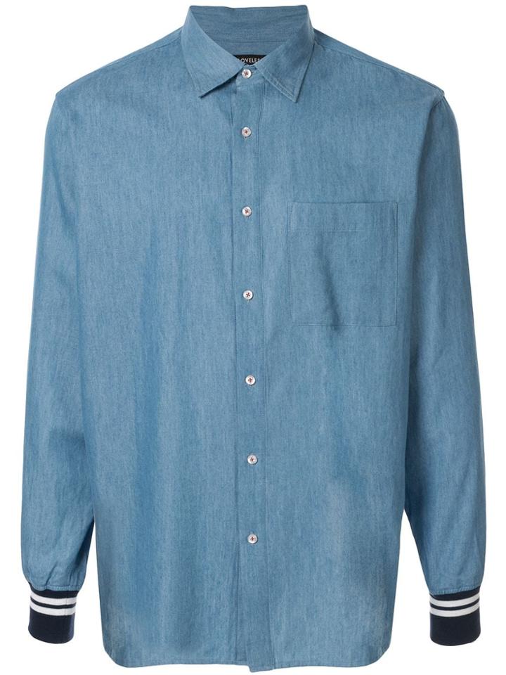Loveless Ribbed Trim Denim Shirt - Blue