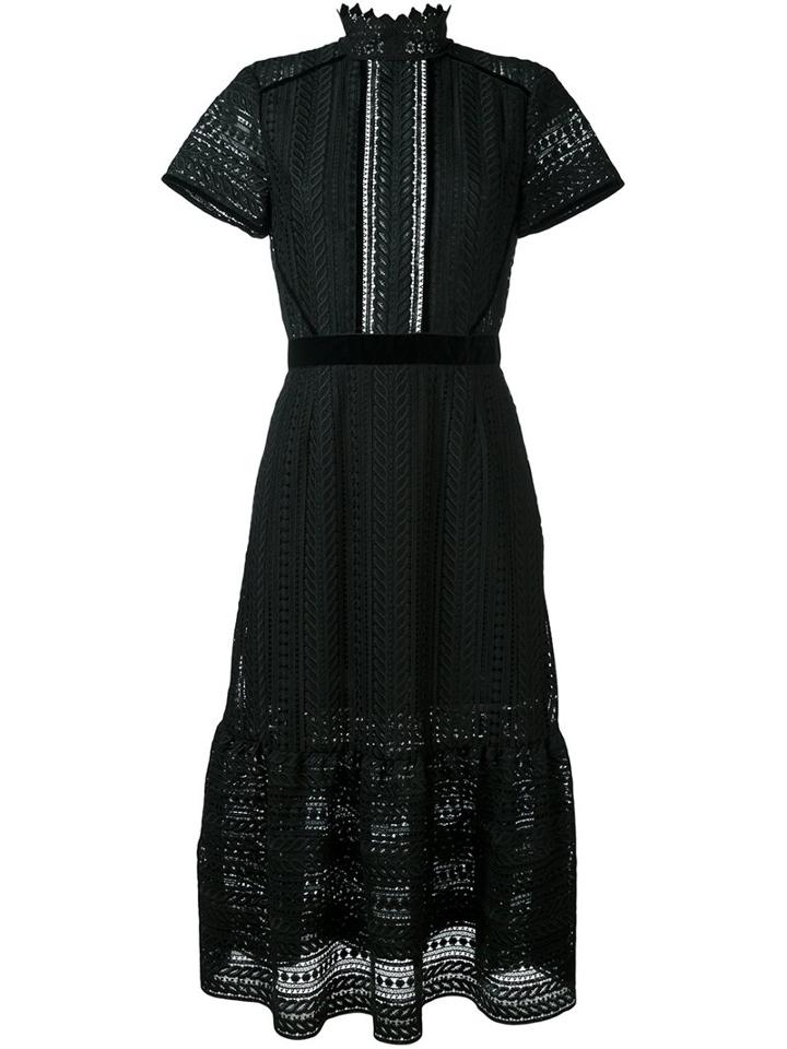 Perseverance London Cable Lace Midi Dress, Women's, Size: 8, Black, Cotton/polyester/rayon