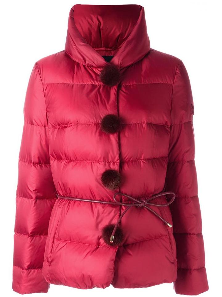 Ermanno Scervino Mink Fur Pom-pom Puffer Jacket, Women's, Size: 42, Red, Acetate/cupro/feather Down/mink Fur