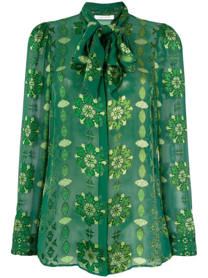 Pierre Balmain Printed Pussy-bow Top - Green