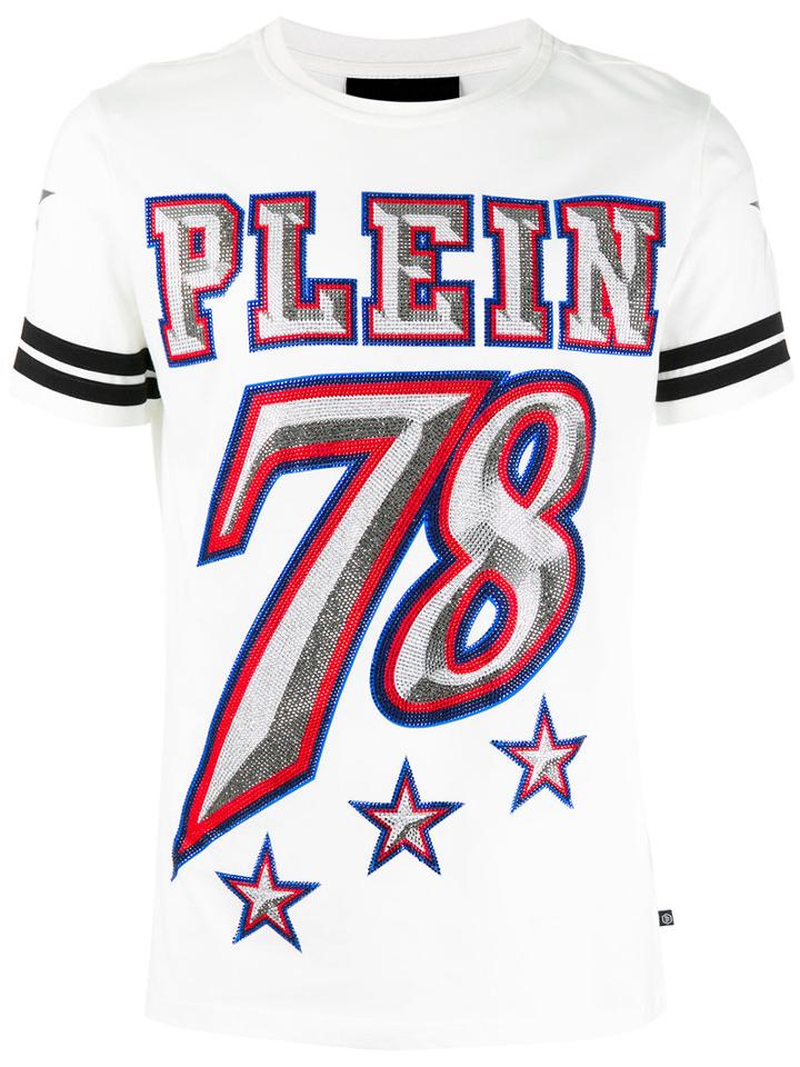 Philipp Plein Embellished Print T-shirt, Men's, Size: Xl, White, Cotton